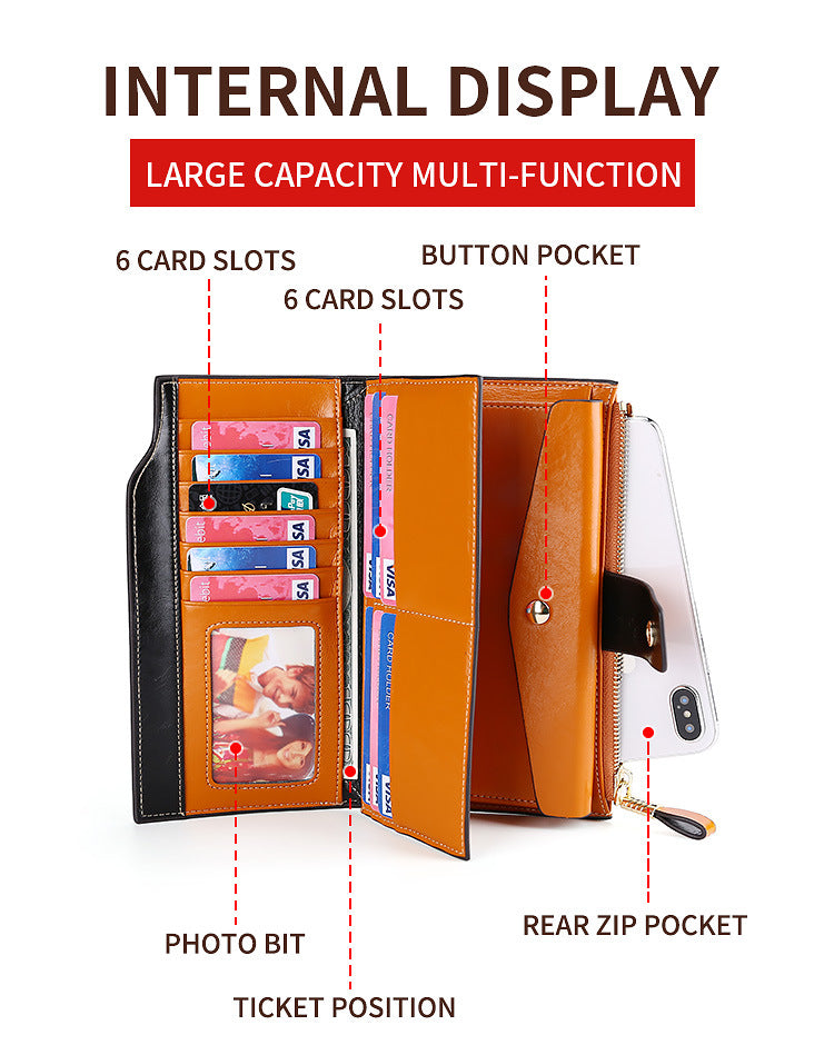 RFID Long leather wallet for Women W5221-Brown-Free Shipping Leatheretro