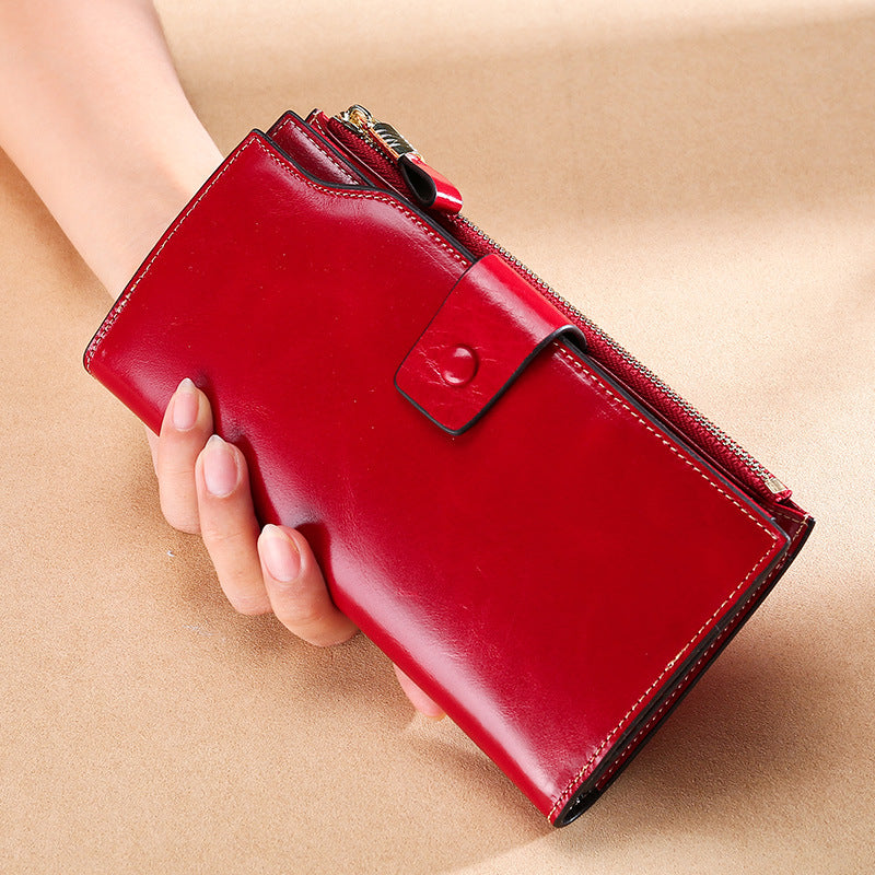 RFID Long leather wallet for Women W5221-Wine Red-Free Shipping Leatheretro