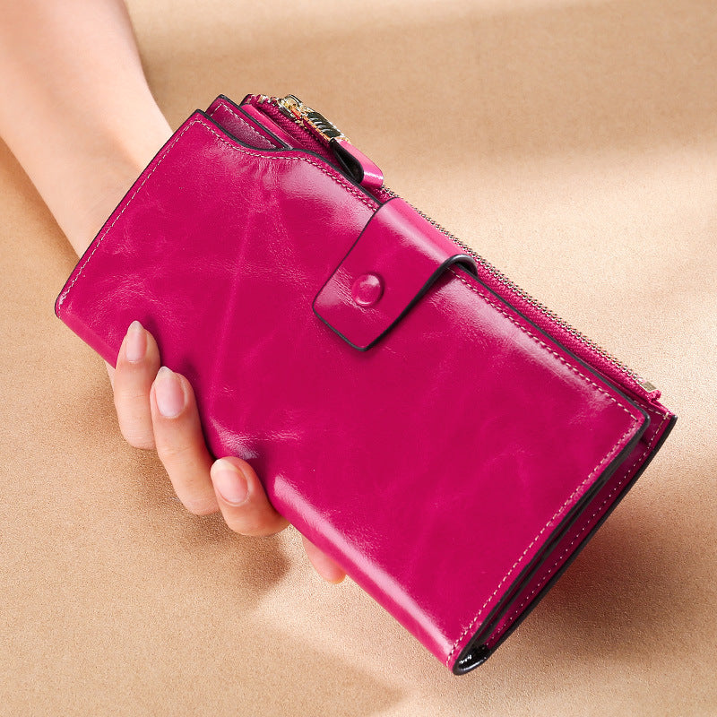 RFID Long leather wallet for Women W5221-Rose Red-Free Shipping Leatheretro