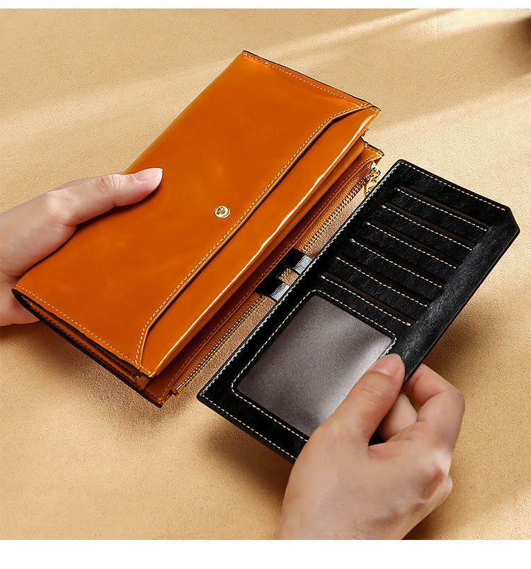 RFID Waxed Multi Cards Leather Wallets For Women W8451-Long Leather Wallet-Brown-Free Shipping Leatheretro