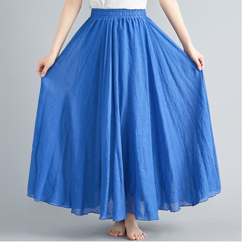Casual Linen Elastic Waist A Line Skirts for Women-Skirts-Dark Blue-M-85CM-Free Shipping Leatheretro