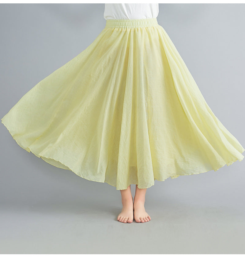 Casual Linen Elastic Waist A Line Skirts for Women-Skirts-Yellow-M-85CM-Free Shipping Leatheretro