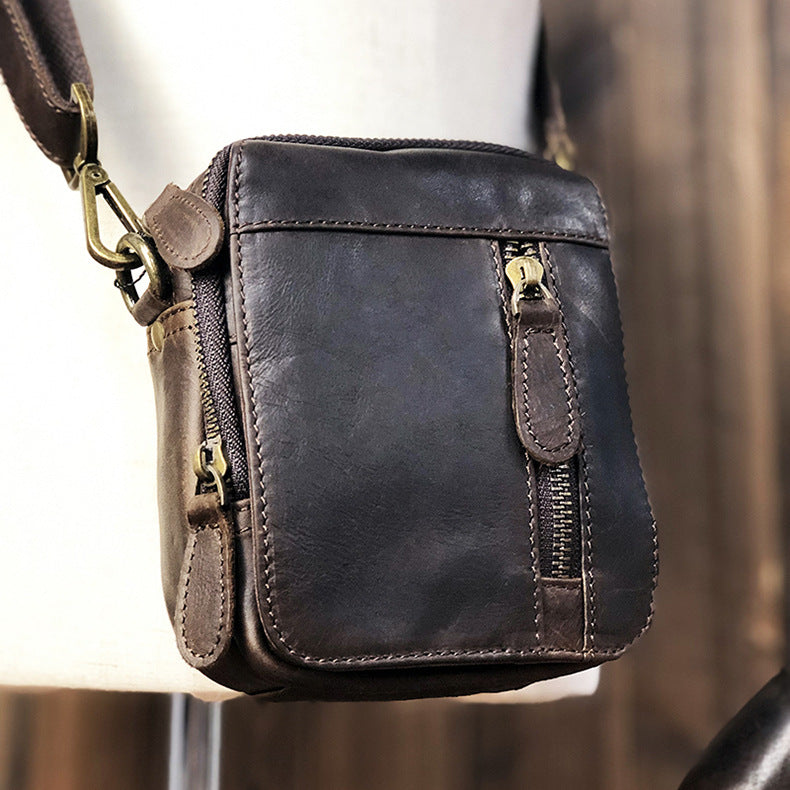 Handmade leather crossbody mini bag for men M005-Handbags, Wallets & Cases-Coffee-Free Shipping Leatheretro