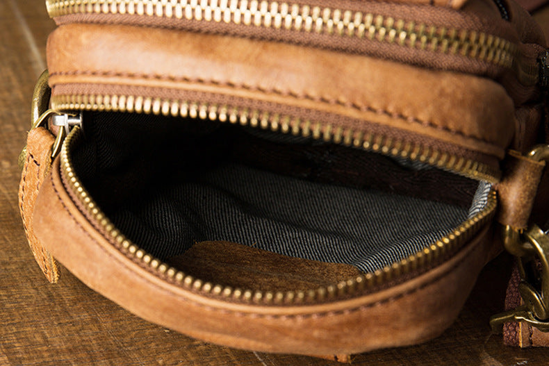 Handmade leather crossbody mini bag for men M005-Handbags, Wallets & Cases-Black-Free Shipping Leatheretro