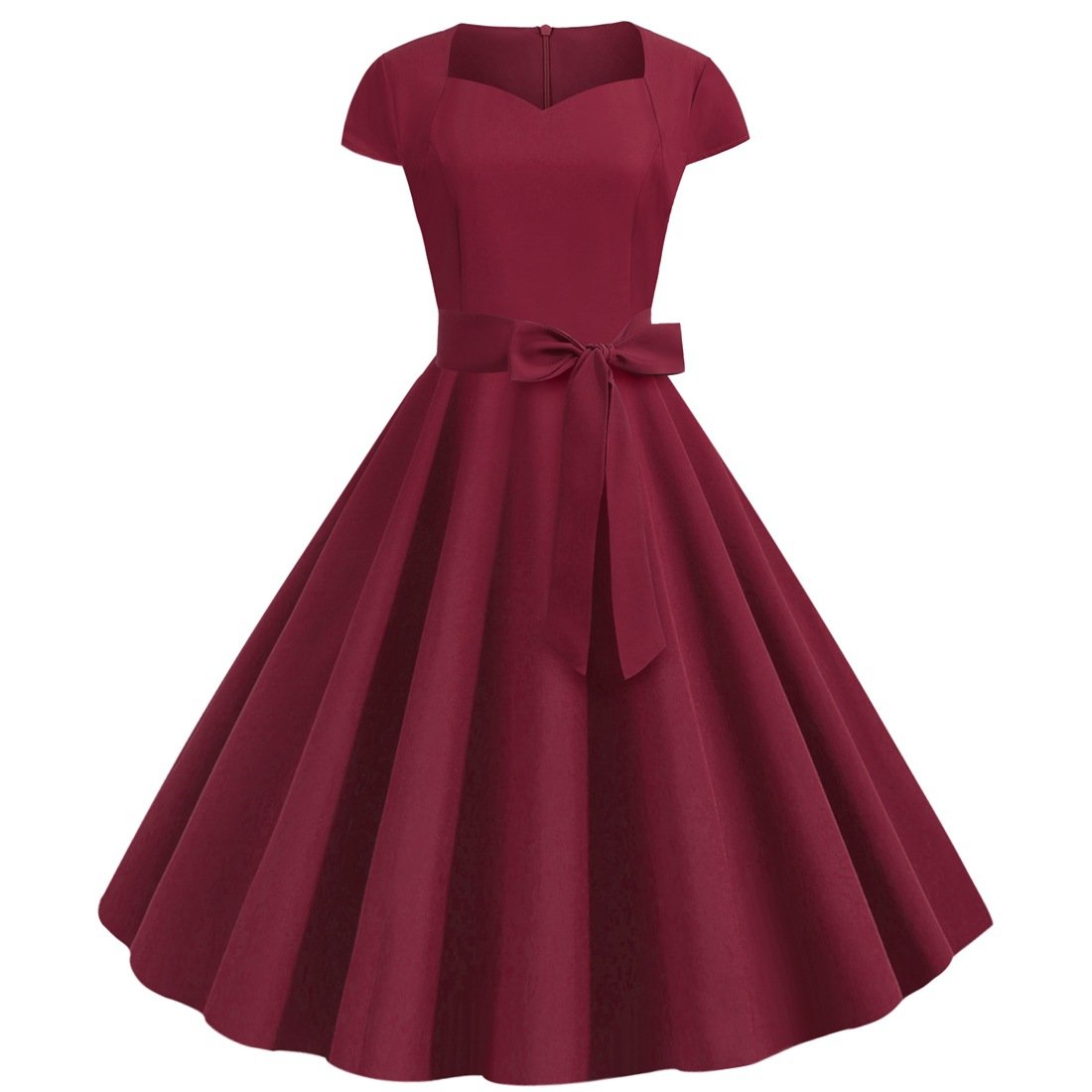 Sexy Sweetheart Vintage Belt Dresses-Wine Red-S-Free Shipping Leatheretro