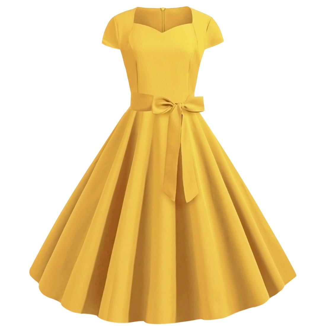 Sexy Sweetheart Vintage Belt Dresses-Yellow-S-Free Shipping Leatheretro