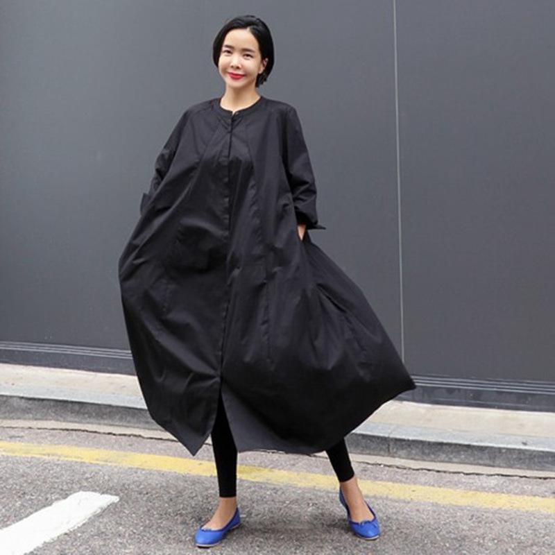 Women Long Sleeves Round Neck Plus Sizes Shirt Dresses-Cozy Dresses-Black-S-Free Shipping Leatheretro