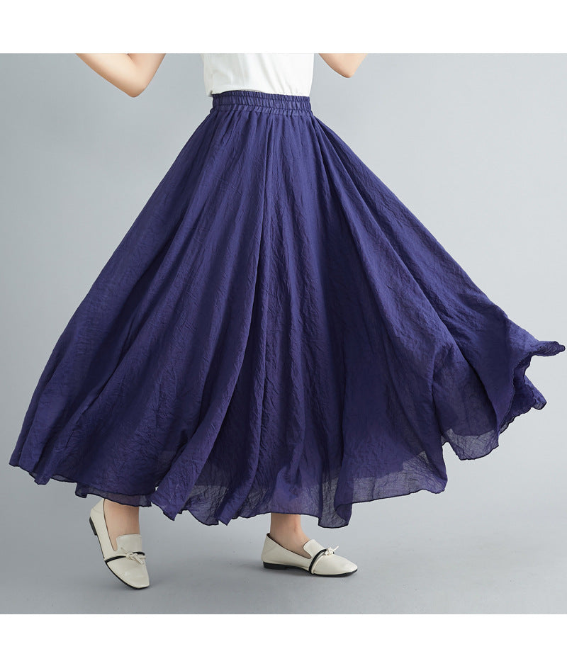 Casual Linen Elastic Waist A Line Skirts for Women-Skirts-Dark Purple-M-85CM-Free Shipping Leatheretro