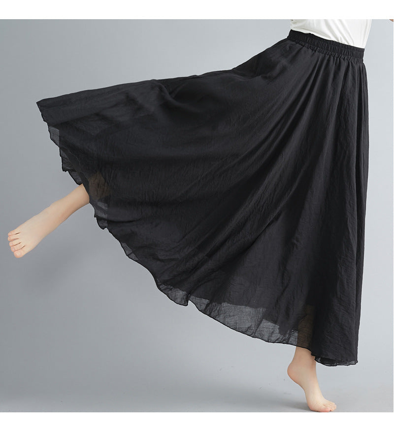 Casual Linen Elastic Waist A Line Skirts for Women-Skirts-Black-M-85CM-Free Shipping Leatheretro