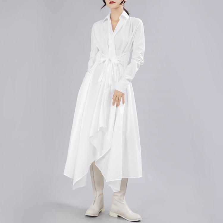 Women Long Sleeves Fall Fairy Shirt Dresses-Long Dresses-White-S-Free Shipping Leatheretro