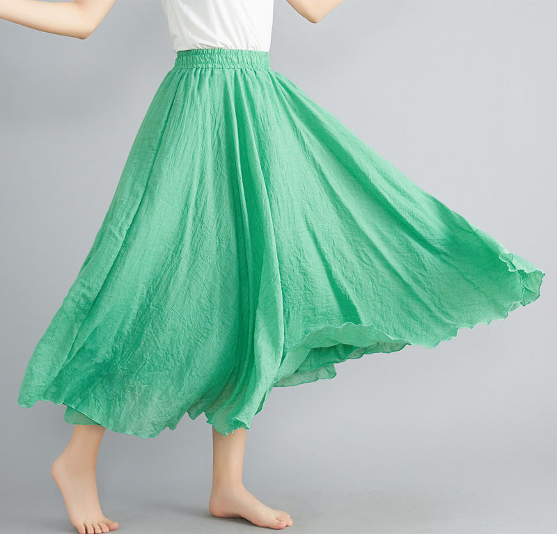 Casual Linen Elastic Waist A Line Skirts for Women-Skirts-Matcha Green-M-85CM-Free Shipping Leatheretro