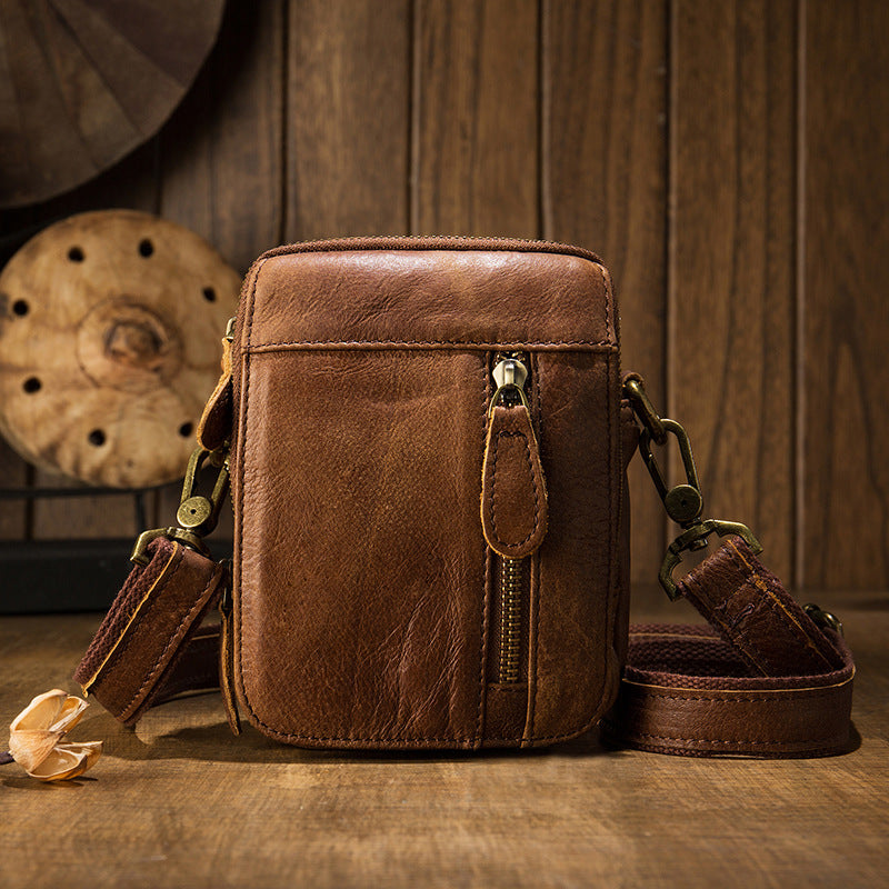 Handmade leather crossbody mini bag for men M005-Handbags, Wallets & Cases-Black-Free Shipping Leatheretro