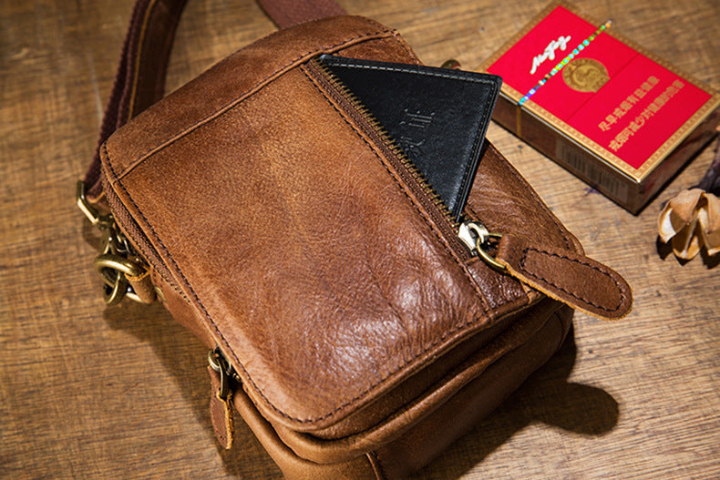 Handmade leather crossbody mini bag for men M005-Handbags, Wallets & Cases-Black-Free Shipping Leatheretro