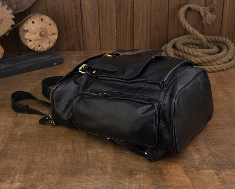 Vintage Handmade Leather Large Storage Traveling Bakpack B256-Backpacks-Black-Free Shipping Leatheretro