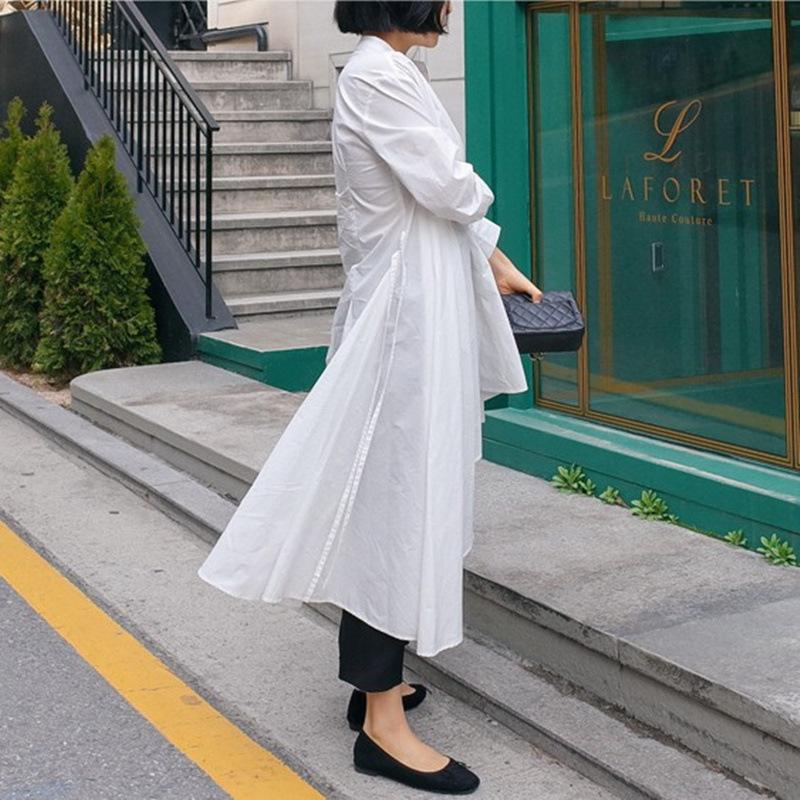 Women Irregular Long Sleeves Shirt Dresses-Cozy Dresses-White-S-Free Shipping Leatheretro