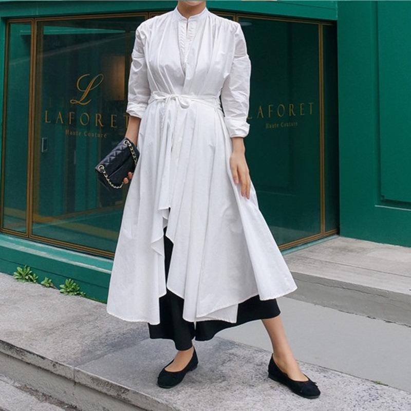 Women Irregular Long Sleeves Shirt Dresses-Cozy Dresses-White-S-Free Shipping Leatheretro