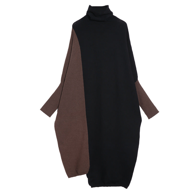 High Neck Knitting Bat Sleeves Irregular Cozy Long Dresses-Dresses-Coffee-One Size-Free Shipping Leatheretro