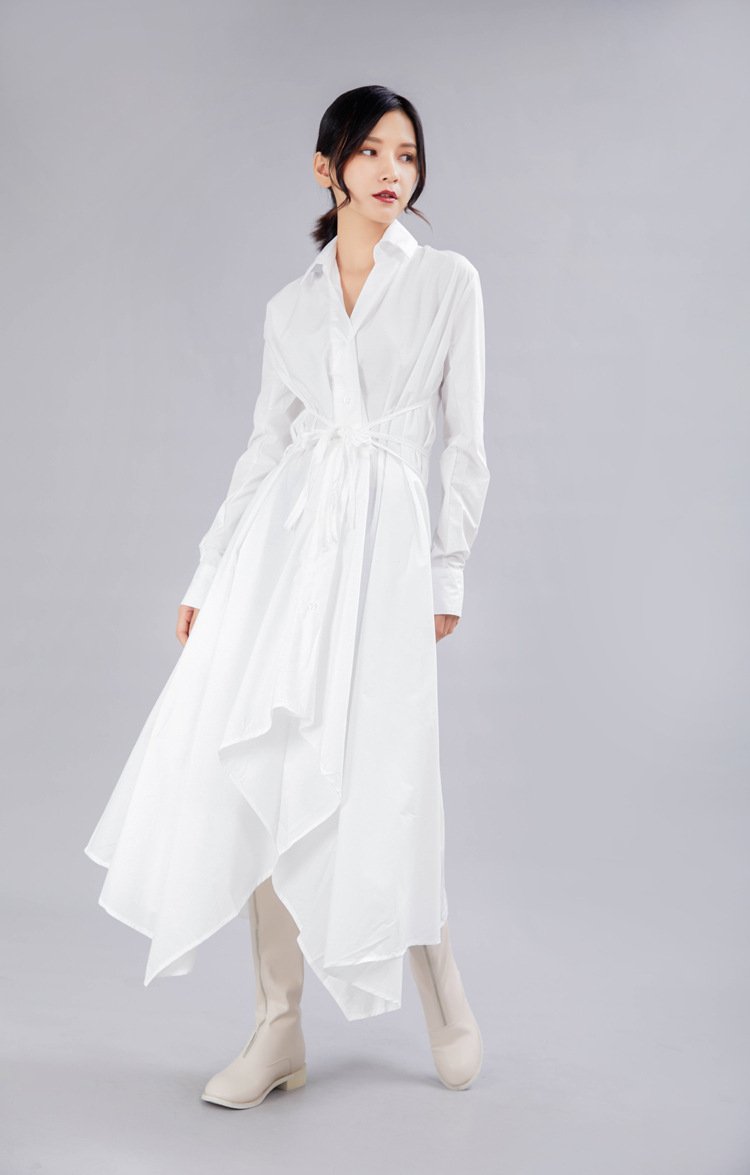 Women Long Sleeves Fall Fairy Shirt Dresses-Long Dresses-White-S-Free Shipping Leatheretro