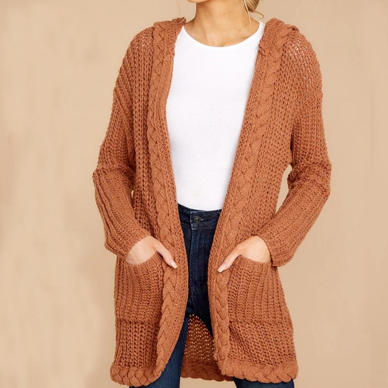 Women Casual Knitting Cardigan Sweaters-Outerwear-Brown-S-Free Shipping Leatheretro