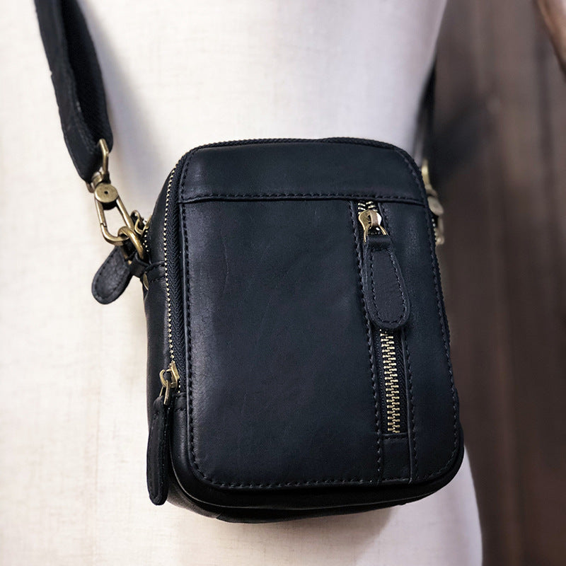 Handmade leather crossbody mini bag for men M005-Handbags, Wallets & Cases-Black-Free Shipping Leatheretro