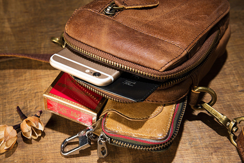 Handmade leather crossbody mini bag for men M005-Handbags, Wallets & Cases-Black-Free Shipping Leatheretro