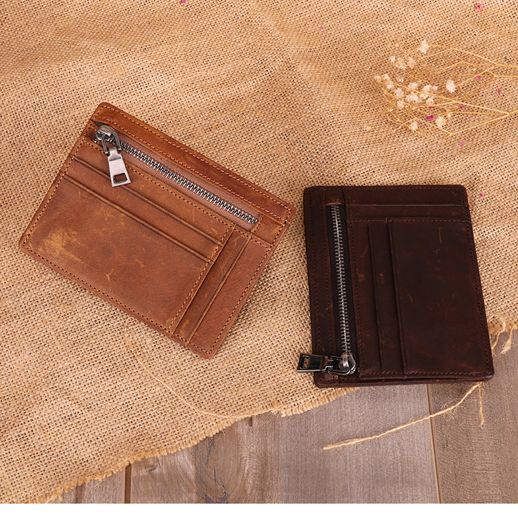 Vintage Handmade Leather Card Coin Zipper Cases JK056-Coffee-Free Shipping Leatheretro