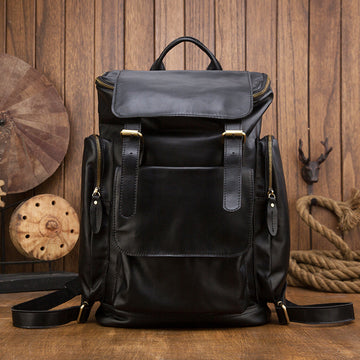Vintage Handmade Leather Large Storage Traveling Bakpack B256-Backpacks-Black-Free Shipping Leatheretro