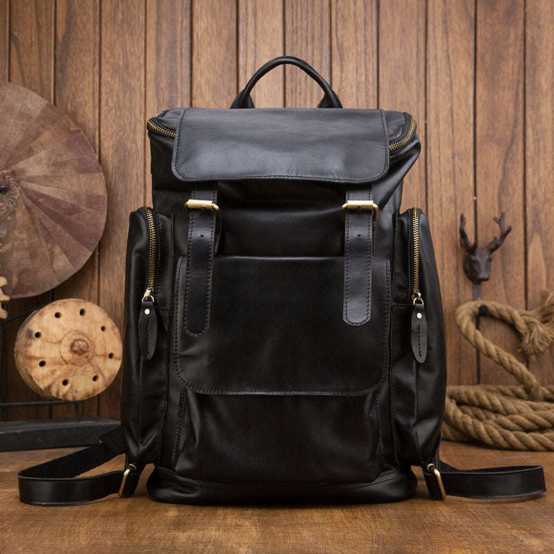 Vintage Handmade Leather Large Storage Traveling Bakpack B256-Backpacks-Black-Free Shipping Leatheretro