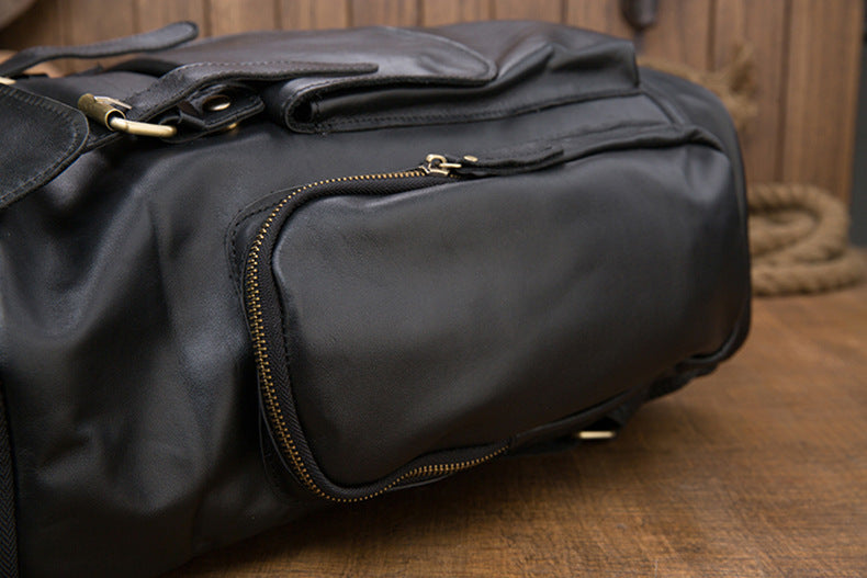 Vintage Handmade Leather Large Storage Traveling Bakpack B256-Backpacks-Black-Free Shipping Leatheretro