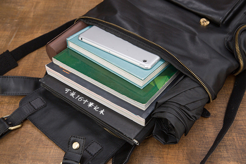 Vintage Handmade Leather Large Storage Traveling Bakpack B256-Backpacks-Black-Free Shipping Leatheretro