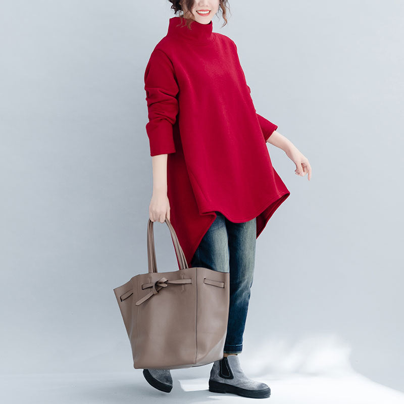 Casual Turtleneck Women Plus Sizes Hoodies-Shirts & Tops-Black-One Size-Free Shipping Leatheretro