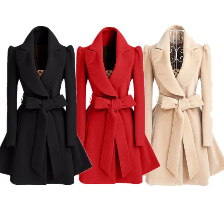 Women Slim Waist Overcoat with Belt-Outerwear-Red-S-Free Shipping Leatheretro