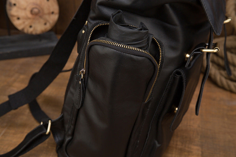 Vintage Handmade Leather Large Storage Traveling Bakpack B256-Backpacks-Black-Free Shipping Leatheretro