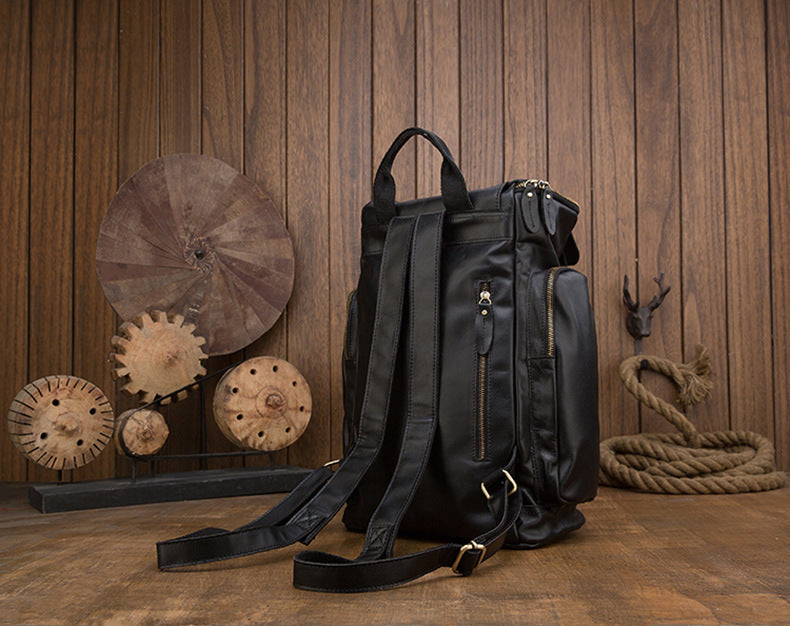 Vintage Handmade Leather Large Storage Traveling Bakpack B256-Backpacks-Black-Free Shipping Leatheretro