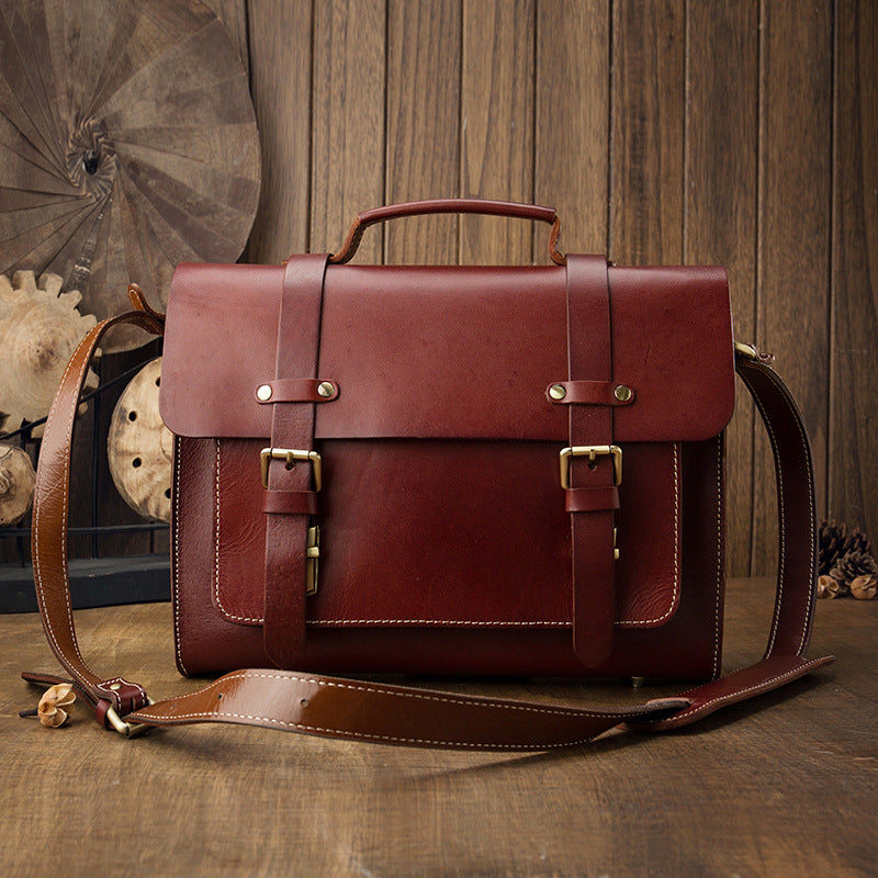 Handmade Vege Tanned Leather Crossbody Bags for Men B016-Handbags, Wallets & Cases-Brown-Free Shipping Leatheretro