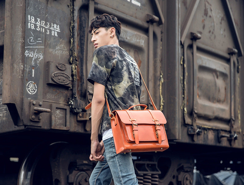 Handmade Vege Tanned Leather Crossbody Bags for Men B016-Handbags, Wallets & Cases-Brown-Free Shipping Leatheretro