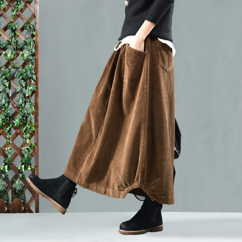 Vintage Corduroy Fall/Winter Skirts for Women-Skirts-Brown-One Size-Free Shipping Leatheretro