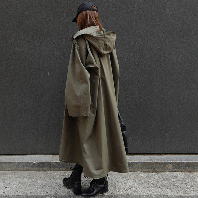 Casual Women Plus Sizes Long Trenchcoat-Outerwear-Army Green-S-Free Shipping Leatheretro