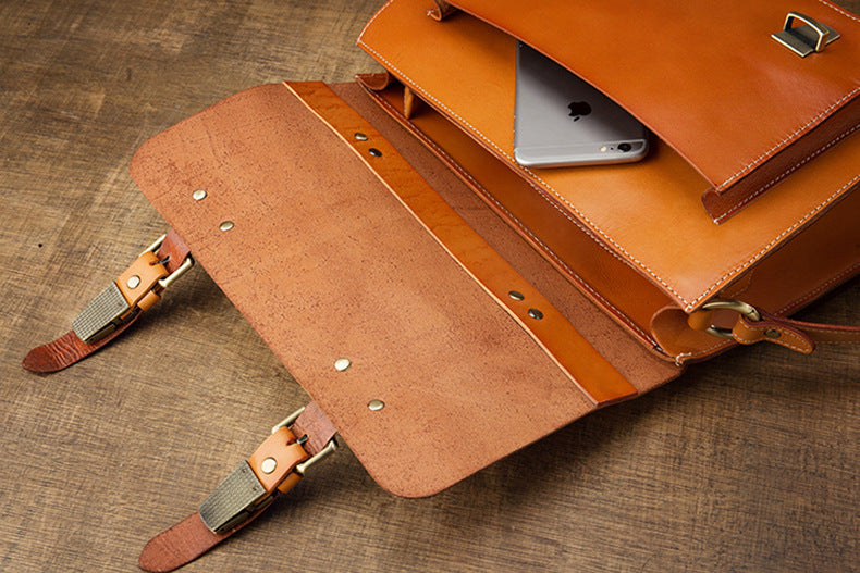 Handmade Vege Tanned Leather Crossbody Bags for Men B016-Handbags, Wallets & Cases-Brown-Free Shipping Leatheretro