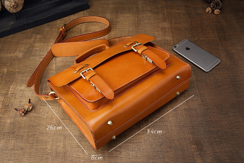 Handmade Vege Tanned Leather Crossbody Bags for Men B016-Handbags, Wallets & Cases-Brown-Free Shipping Leatheretro