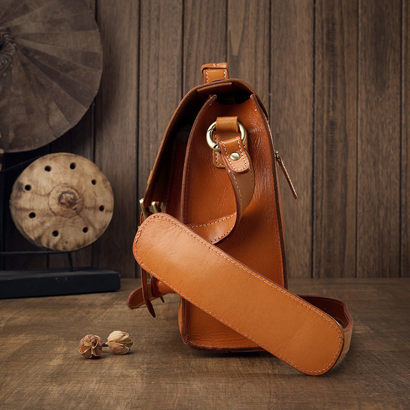 Handmade Vege Tanned Leather Crossbody Bags for Men B016-Handbags, Wallets & Cases-Brown-Free Shipping Leatheretro
