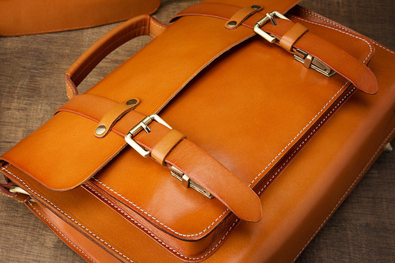 Handmade Vege Tanned Leather Crossbody Bags for Men B016-Handbags, Wallets & Cases-Brown-Free Shipping Leatheretro