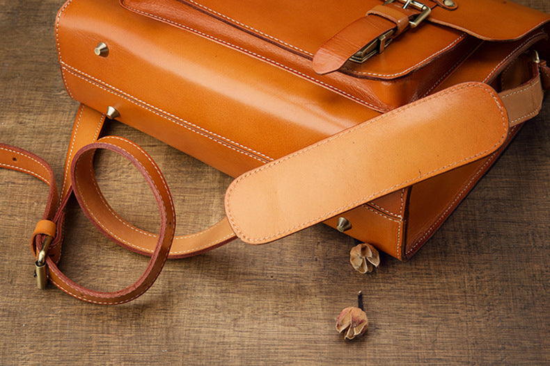 Handmade Vege Tanned Leather Crossbody Bags for Men B016-Handbags, Wallets & Cases-Brown-Free Shipping Leatheretro