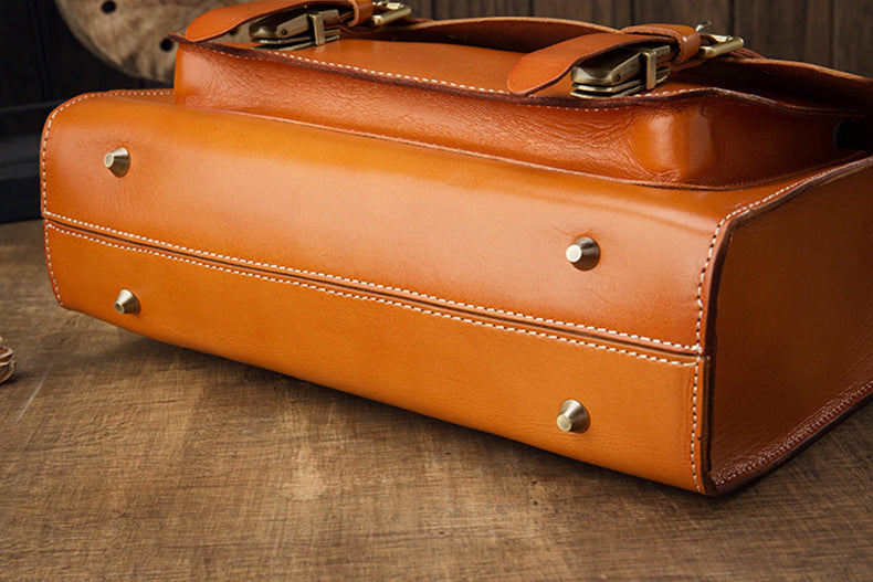 Handmade Vege Tanned Leather Crossbody Bags for Men B016-Handbags, Wallets & Cases-Brown-Free Shipping Leatheretro