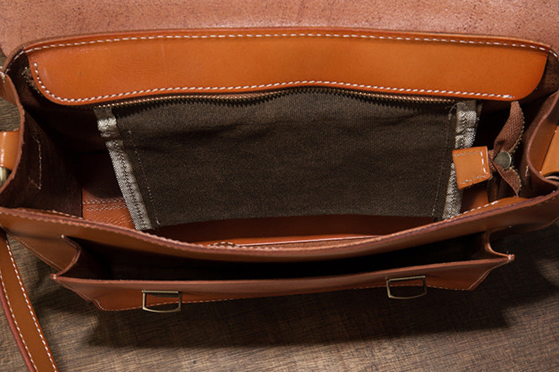 Handmade Vege Tanned Leather Crossbody Bags for Men B016-Handbags, Wallets & Cases-Brown-Free Shipping Leatheretro