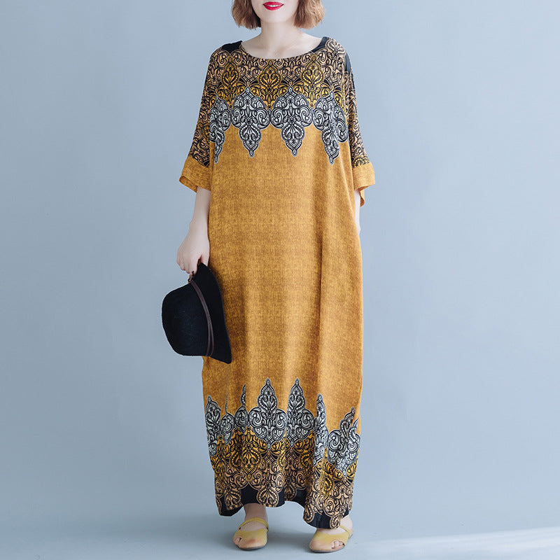 Vintage Cozy Plus Sizes Long Maxi Dresses-Dresses-Yellow-One Size-Free Shipping Leatheretro