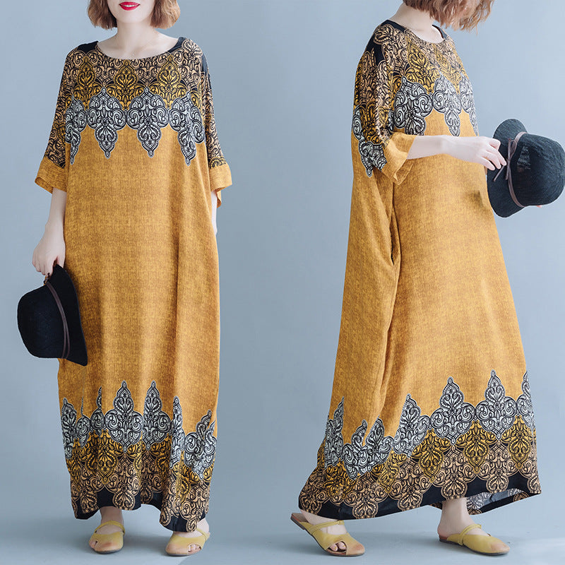 Vintage Cozy Plus Sizes Long Maxi Dresses-Dresses-Yellow-One Size-Free Shipping Leatheretro