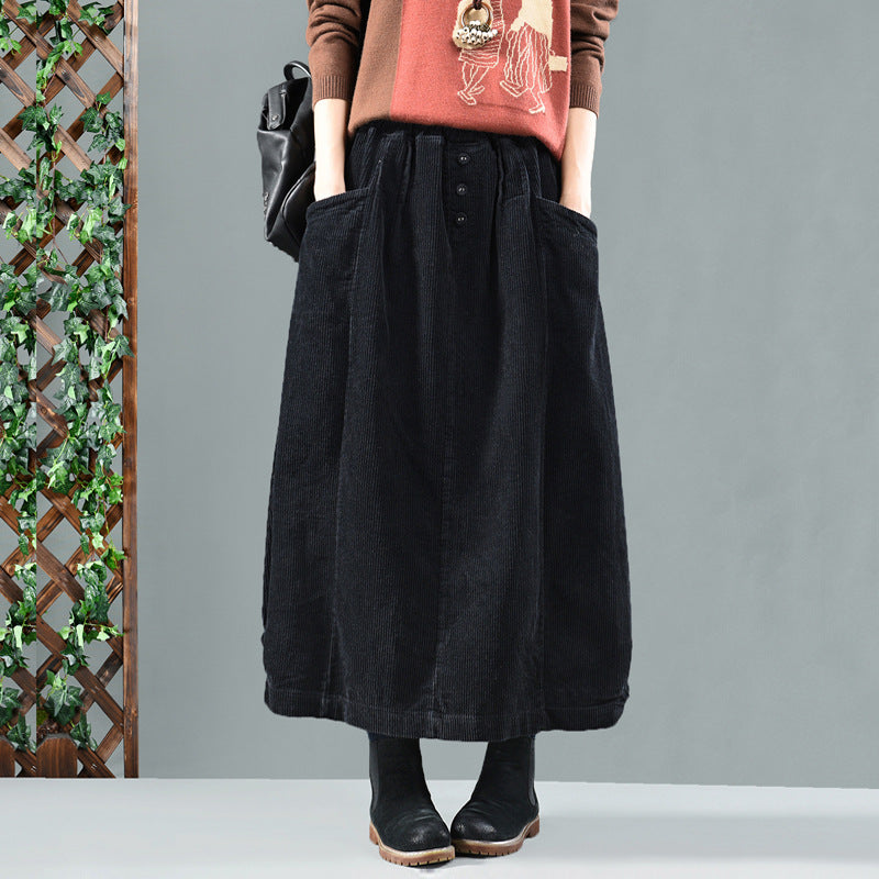 Vintage Corduroy Fall/Winter Skirts for Women-Skirts-Black-One Size-Free Shipping Leatheretro