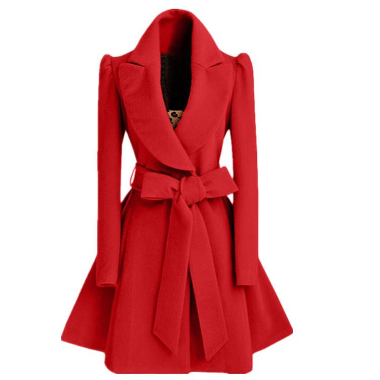 Women Slim Waist Overcoat with Belt-Outerwear-Red-S-Free Shipping Leatheretro