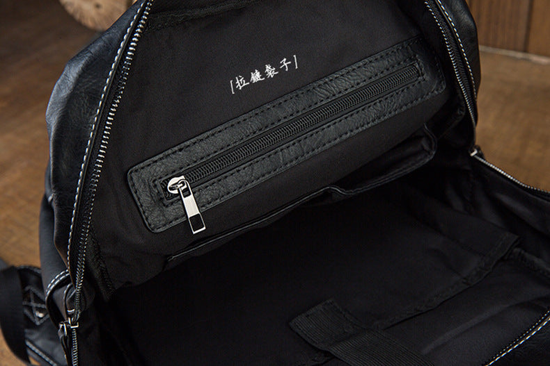 Handmade Leather Traveling Laptop Backpack for Men B0113-Backpacks-Black-Free Shipping Leatheretro
